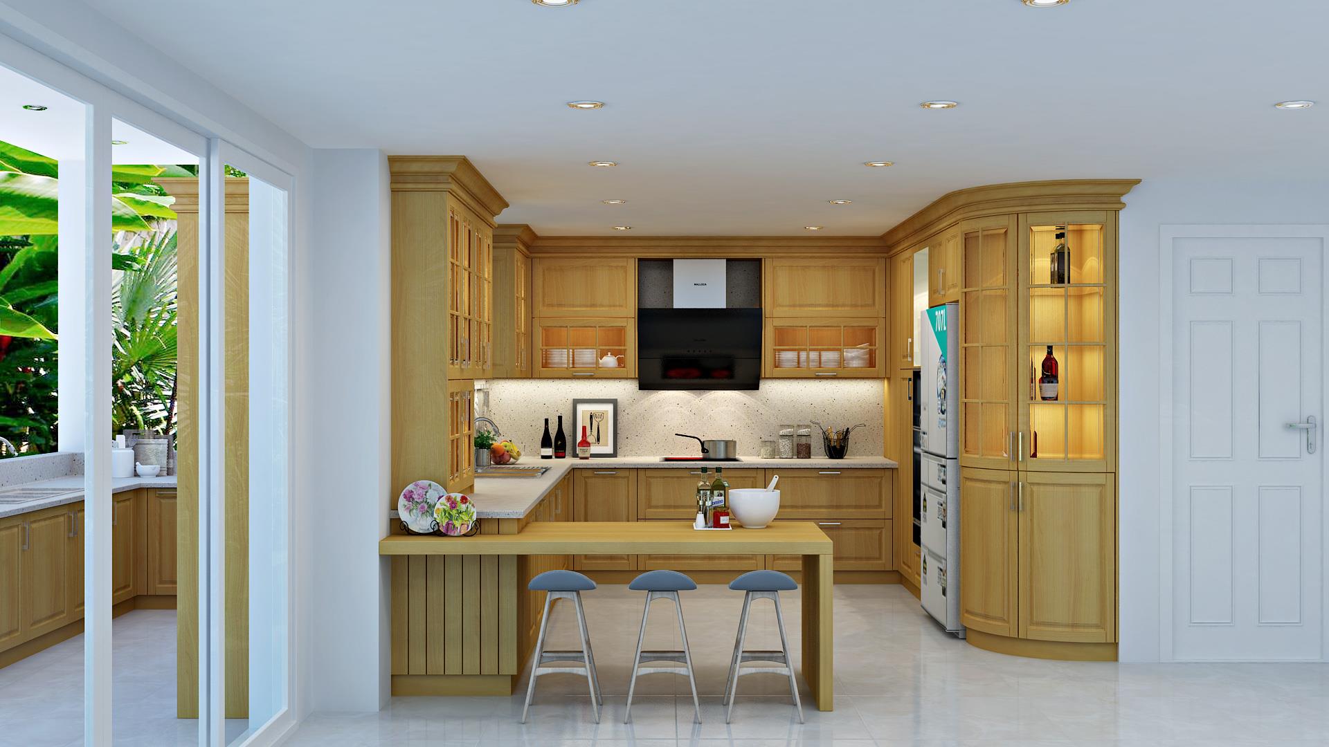 Tủ bếp gỗ tự nhiên Xồi Nga