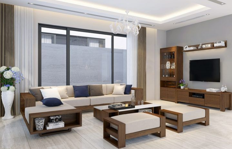 Bộ bàn ghế Sofa xồi sơn màu óc chó